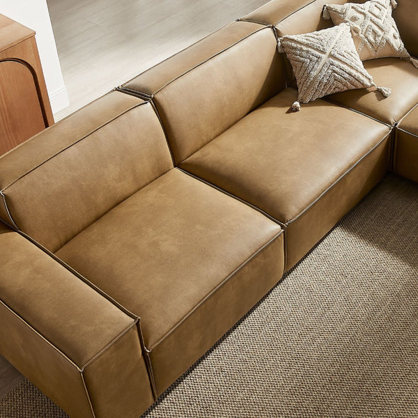Modway Furniture Restore Modular L-shaped Sectional Sofa Five Piece Vegan Leather with French Piping Toast EEI-7412-TST