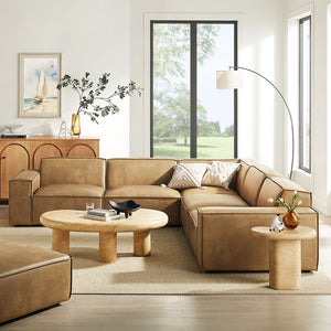 Modway Furniture Restore Modular L-shaped Sectional Sofa Five Piece Vegan Leather with French Piping Toast EEI-7412-TST
