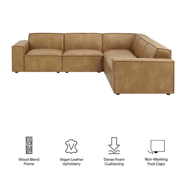 Modway Furniture Restore Modular L-shaped Sectional Sofa Five Piece Vegan Leather with French Piping Toast EEI-7412-TST