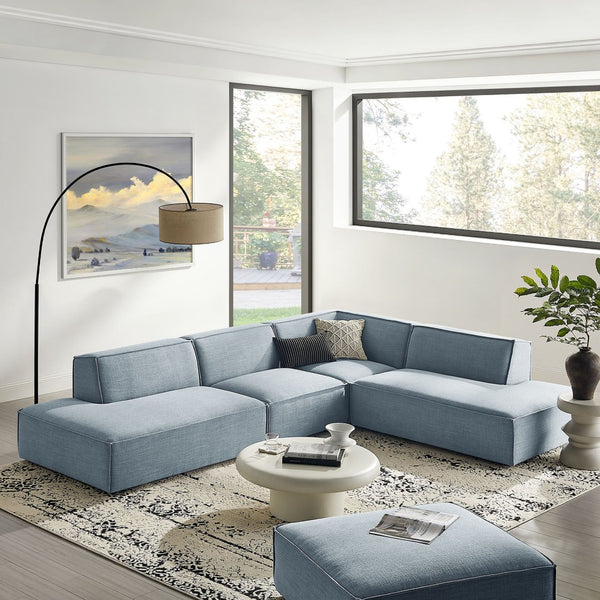 Modway Furniture Restore Modway Modular Corner Sectional with Stain Resistant Fabric and Pocket Coil Seating Sky EEI-7413-SKY