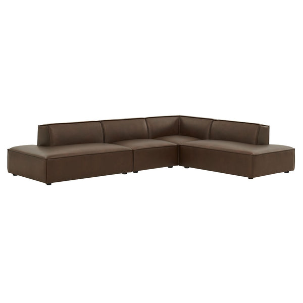 Modway Furniture Restore Modular L-shaped Sectional Sofa with Vegan Leather and French Piping Espresso EEI-7414-ESP