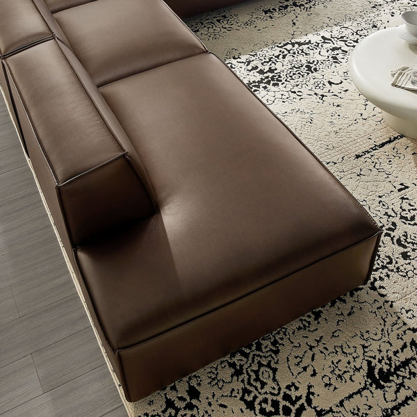 Modway Furniture Restore Modular L-shaped Sectional Sofa with Vegan Leather and French Piping Espresso EEI-7414-ESP