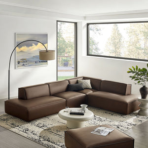 Modway Furniture Restore Modular L-shaped Sectional Sofa with Vegan Leather and French Piping Espresso EEI-7414-ESP