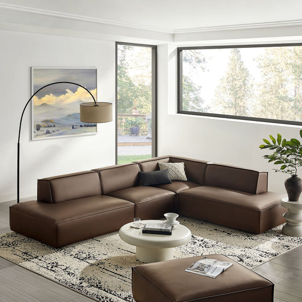 Modway Furniture Restore Modular L-shaped Sectional Sofa with Vegan Leather and French Piping Espresso EEI-7414-ESP