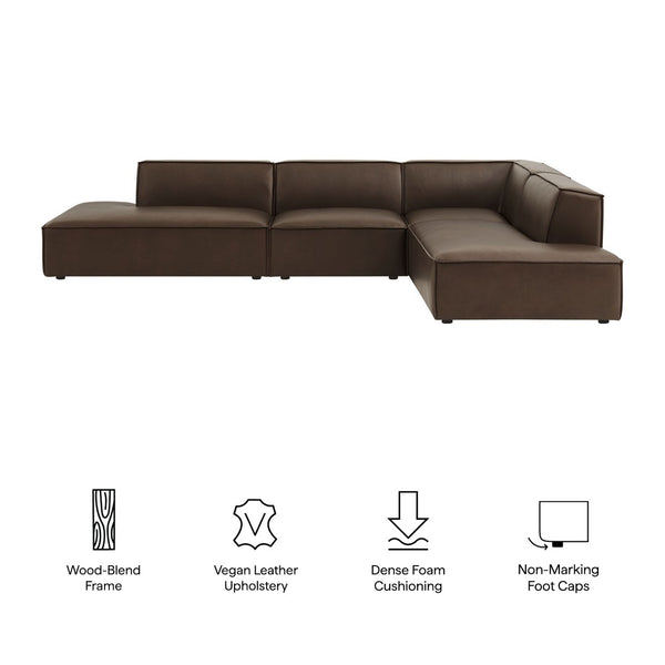 Modway Furniture Restore Modular L-shaped Sectional Sofa with Vegan Leather and French Piping Espresso EEI-7414-ESP