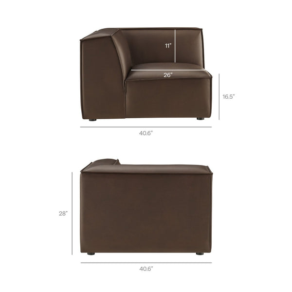 Modway Furniture Restore Modular L-shaped Sectional Sofa with Vegan Leather and French Piping Espresso EEI-7414-ESP
