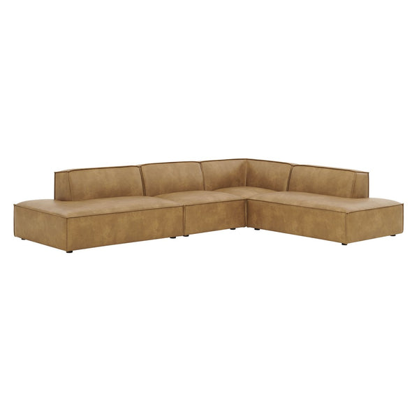 Modway Furniture Restore Modular L-shaped Sectional Sofa with Vegan Leather and French Piping Toast EEI-7414-TST