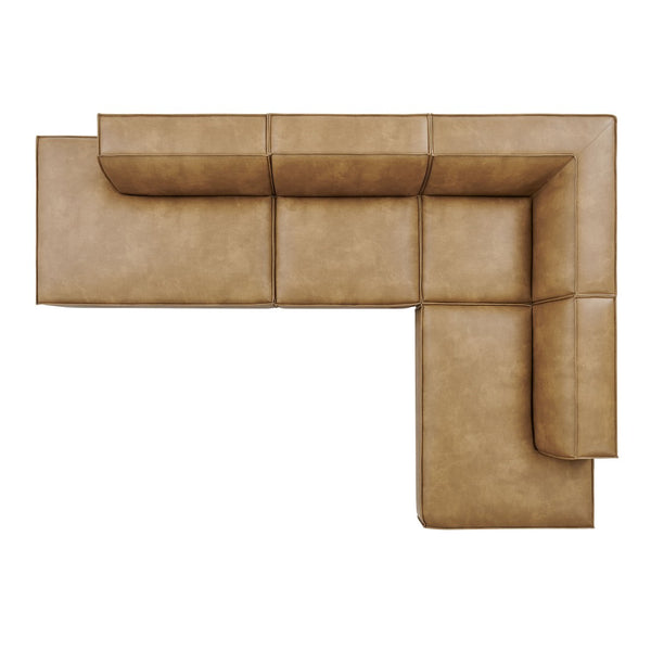 Modway Furniture Restore Modular L-shaped Sectional Sofa with Vegan Leather and French Piping Toast EEI-7414-TST
