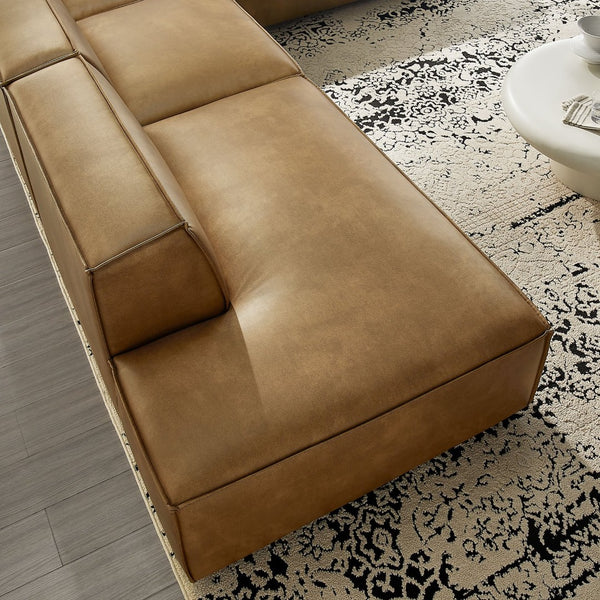 Modway Furniture Restore Modular L-shaped Sectional Sofa with Vegan Leather and French Piping Toast EEI-7414-TST
