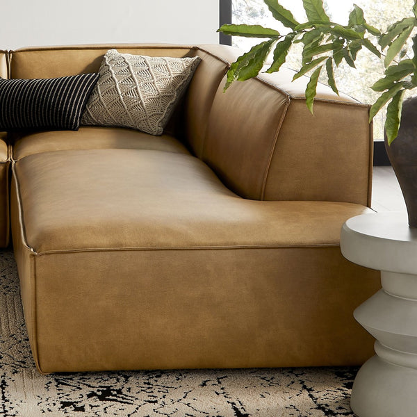 Modway Furniture Restore Modular L-shaped Sectional Sofa with Vegan Leather and French Piping Toast EEI-7414-TST