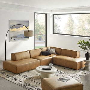 Modway Furniture Restore Modular L-shaped Sectional Sofa with Vegan Leather and French Piping Toast EEI-7414-TST