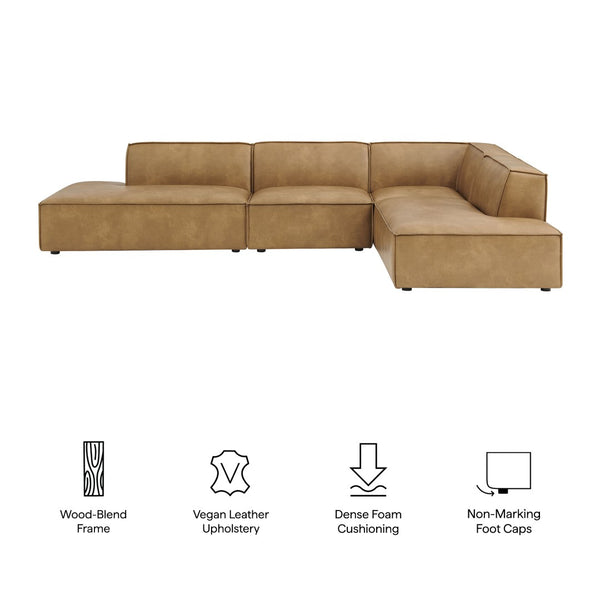 Modway Furniture Restore Modular L-shaped Sectional Sofa with Vegan Leather and French Piping Toast EEI-7414-TST