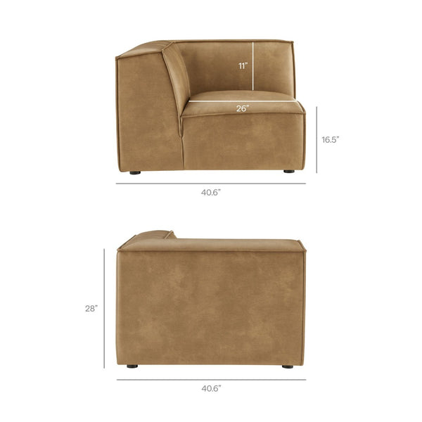 Modway Furniture Restore Modular L-shaped Sectional Sofa with Vegan Leather and French Piping Toast EEI-7414-TST