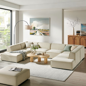 Modway Furniture Restore Modway Modular U-shaped Sectional with French Piping and Performance Upholstery Ecru EEI-7415-ECR