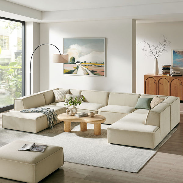 Modway Furniture Restore Modway Modular U-shaped Sectional with French Piping and Performance Upholstery Ecru EEI-7415-ECR