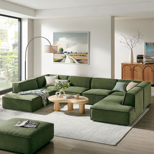 Modway Furniture Restore Modway Modular U-shaped Sectional with French Piping and Performance Upholstery Foliage EEI-7415-FOL