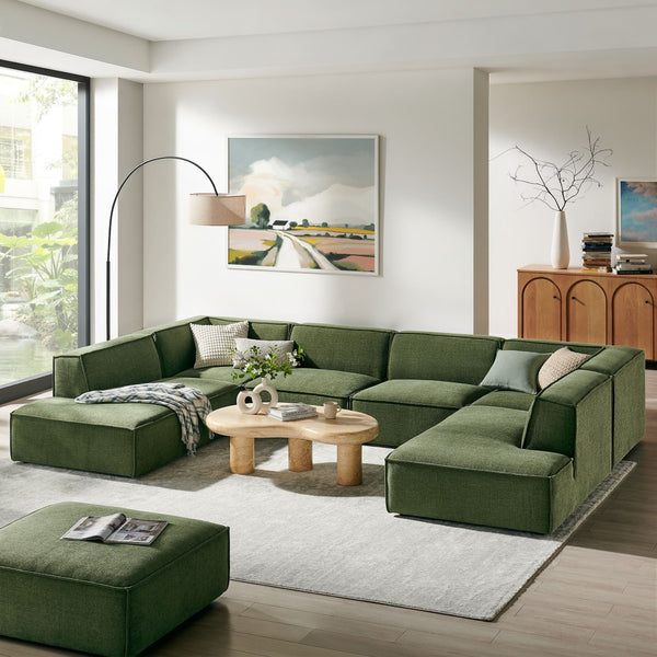 Modway Furniture Restore Modway Modular U-shaped Sectional with French Piping and Performance Upholstery Foliage EEI-7415-FOL