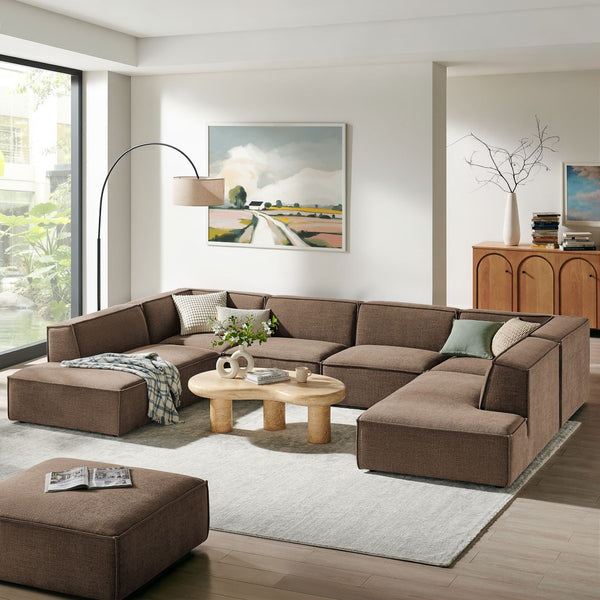Modway Furniture Restore Modway Modular U-shaped Sectional with French Piping and Performance Upholstery Mocha EEI-7415-MOC