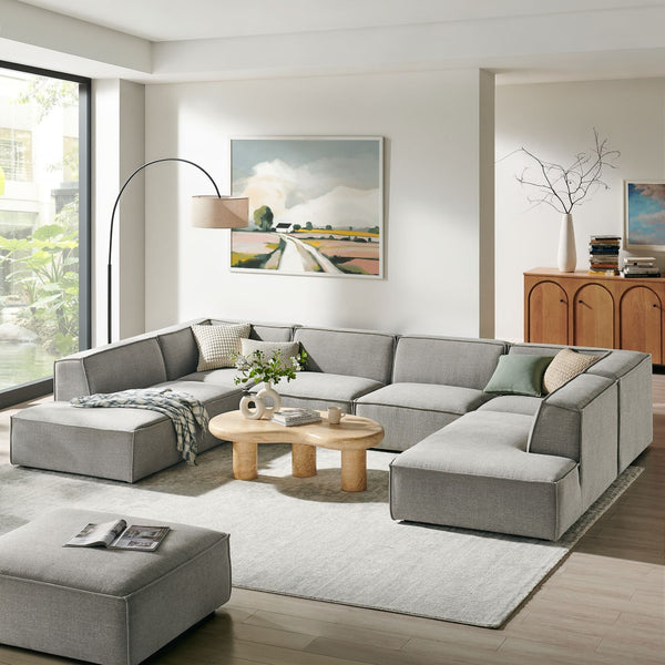 Modway Furniture Restore Modway Modular U-shaped Sectional with French Piping and Performance Upholstery Pewter EEI-7415-PEW