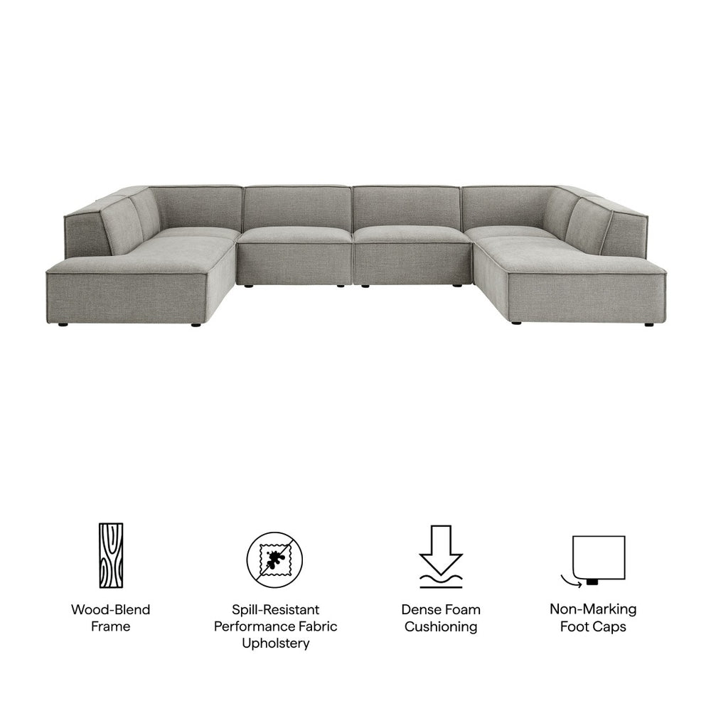 Modway Furniture Restore Modway Modular U-shaped Sectional with French Piping and Performance Upholstery Pewter EEI-7415-PEW