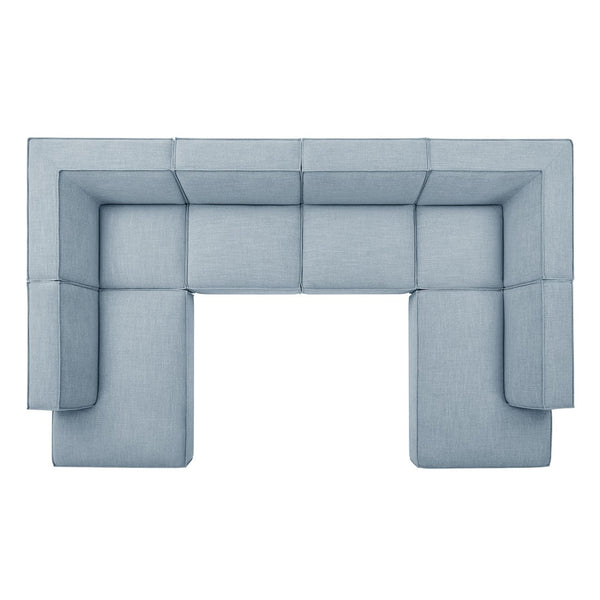 Modway Furniture Restore Modway Modular U-shaped Sectional with French Piping and Performance Upholstery Sky EEI-7415-SKY