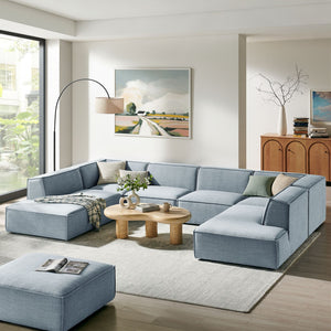 Modway Furniture Restore Modway Modular U-shaped Sectional with French Piping and Performance Upholstery Sky EEI-7415-SKY