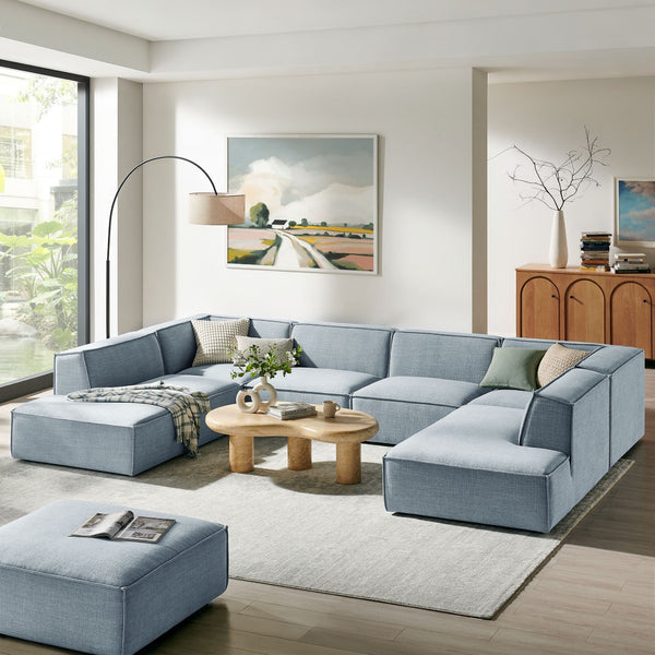 Modway Furniture Restore Modway Modular U-shaped Sectional with French Piping and Performance Upholstery Sky EEI-7415-SKY