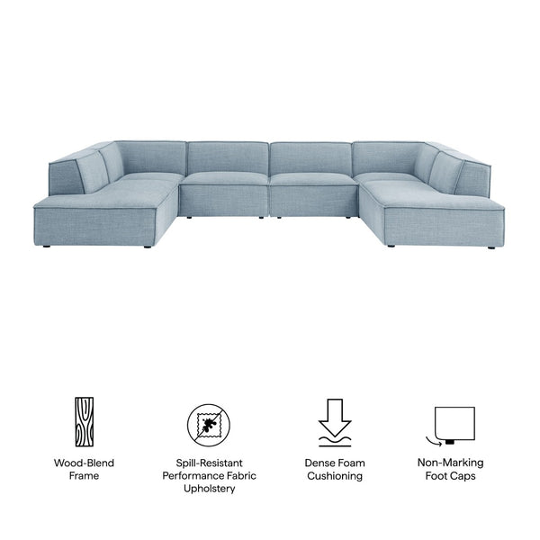 Modway Furniture Restore Modway Modular U-shaped Sectional with French Piping and Performance Upholstery Sky EEI-7415-SKY