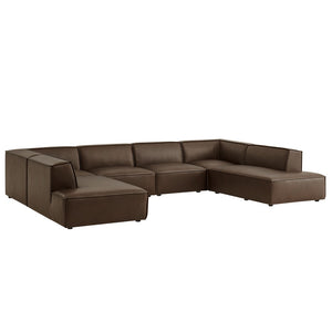 Modway Furniture Restore Modway U-shaped Sectional Sofa Vegan Leather Six Piece Modular Living Room Set Espresso EEI-7416-ESP