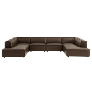 Modway Furniture Restore Modway U-shaped Sectional Sofa Vegan Leather Six Piece Modular Living Room Set Espresso EEI-7416-ESP
