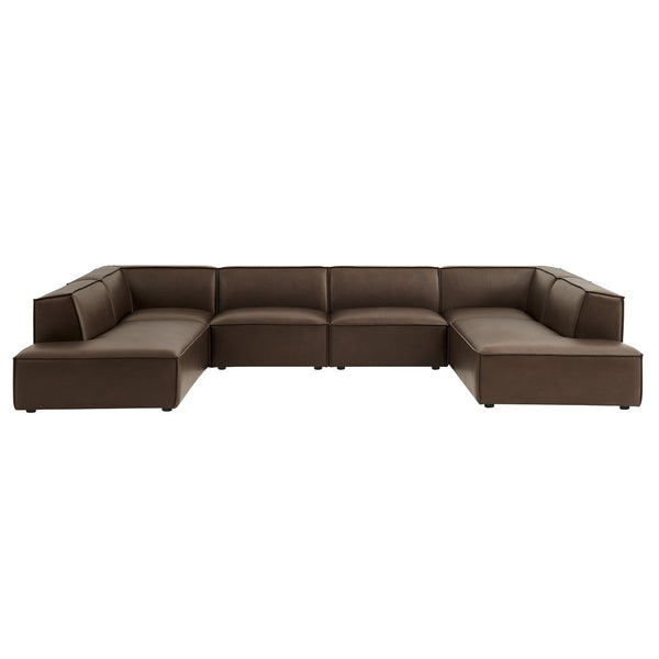 Modway Furniture Restore Modway U-shaped Sectional Sofa Vegan Leather Six Piece Modular Living Room Set Espresso EEI-7416-ESP