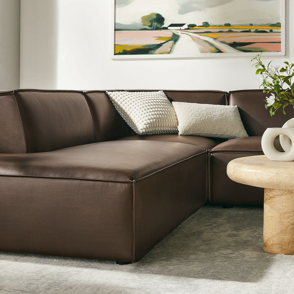 Modway Furniture Restore Modway U-shaped Sectional Sofa Vegan Leather Six Piece Modular Living Room Set Espresso EEI-7416-ESP