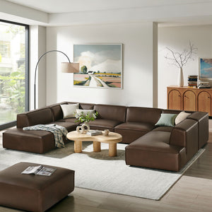 Modway Furniture Restore Modway U-shaped Sectional Sofa Vegan Leather Six Piece Modular Living Room Set Espresso EEI-7416-ESP
