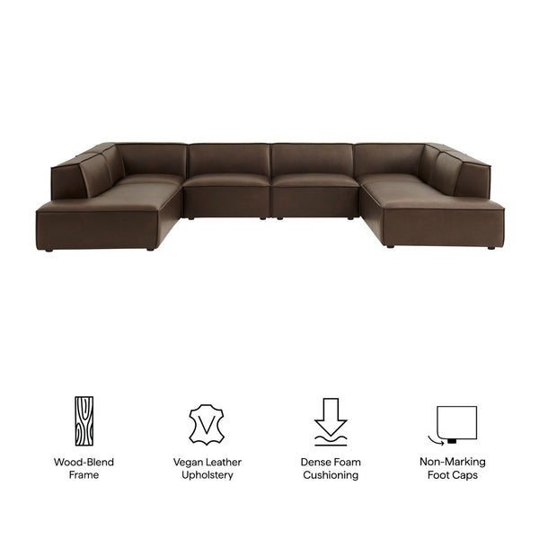 Modway Furniture Restore Modway U-shaped Sectional Sofa Vegan Leather Six Piece Modular Living Room Set Espresso EEI-7416-ESP