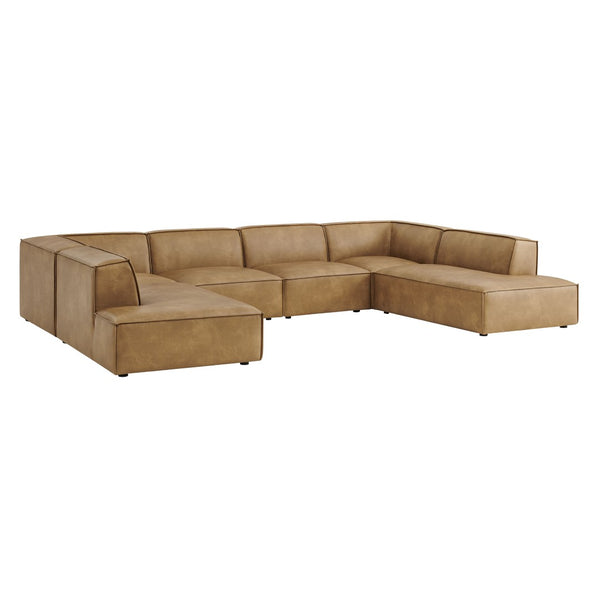 Modway Furniture Restore Modway U-shaped Sectional Sofa Vegan Leather Six Piece Modular Living Room Set Toast EEI-7416-TST