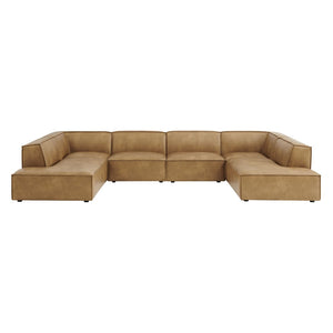 Modway Furniture Restore Modway U-shaped Sectional Sofa Vegan Leather Six Piece Modular Living Room Set Toast EEI-7416-TST