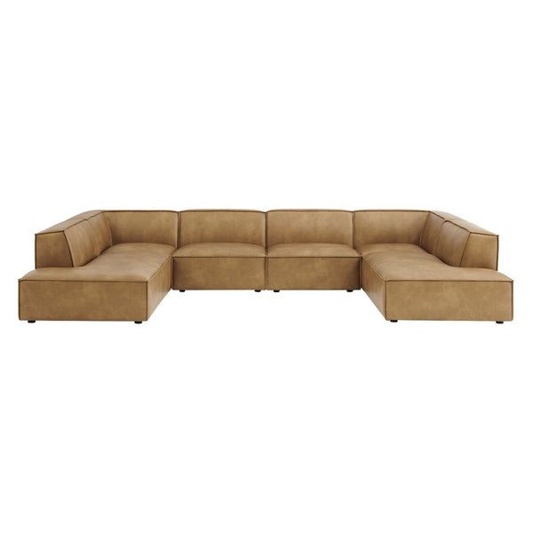 Modway Furniture Restore Modway U-shaped Sectional Sofa Vegan Leather Six Piece Modular Living Room Set Toast EEI-7416-TST