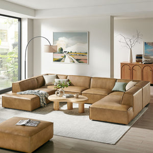 Modway Furniture Restore Modway U-shaped Sectional Sofa Vegan Leather Six Piece Modular Living Room Set Toast EEI-7416-TST