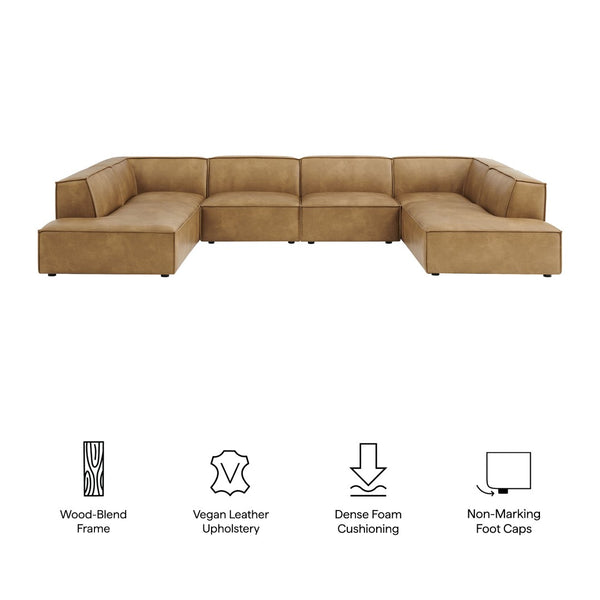 Modway Furniture Restore Modway U-shaped Sectional Sofa Vegan Leather Six Piece Modular Living Room Set Toast EEI-7416-TST