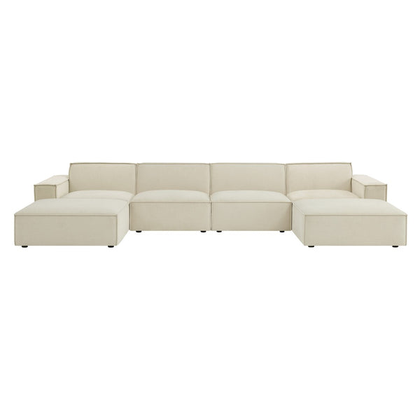 Modway Furniture Restore Modway Six Piece Modular Sectional with Stain Resistant Upholstery for Living Rooms Ecru EEI-7417-ECR