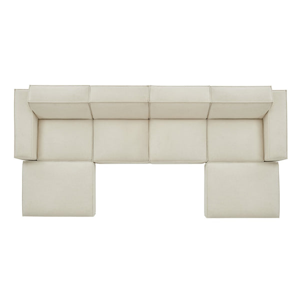 Modway Furniture Restore Modway Six Piece Modular Sectional with Stain Resistant Upholstery for Living Rooms Ecru EEI-7417-ECR