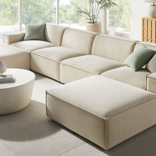 Modway Furniture Restore Modway Six Piece Modular Sectional with Stain Resistant Upholstery for Living Rooms Ecru EEI-7417-ECR