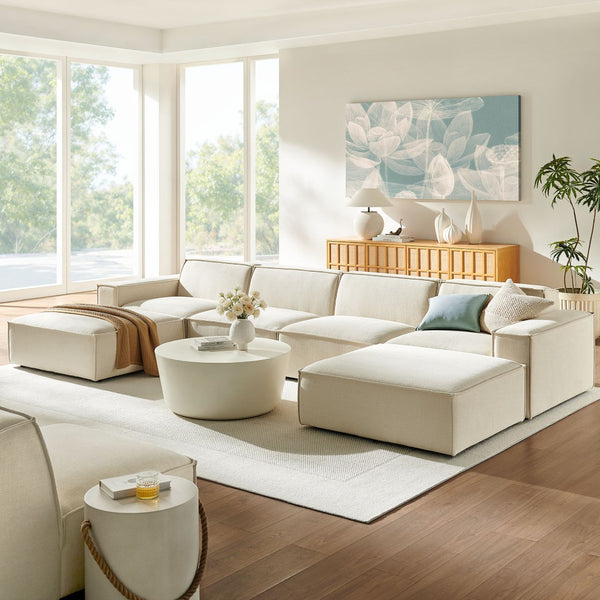 Modway Furniture Restore Modway Six Piece Modular Sectional with Stain Resistant Upholstery for Living Rooms Ecru EEI-7417-ECR