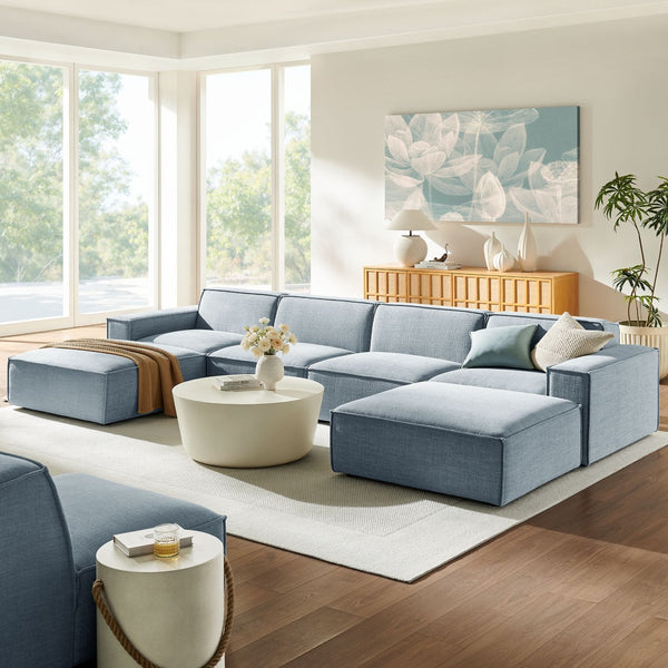 Modway Furniture Restore Modway Six Piece Modular Sectional with Stain Resistant Upholstery for Living Rooms Sky EEI-7417-SKY