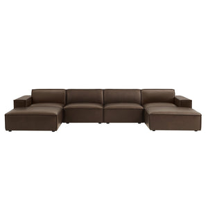 Modway Furniture Restore Modway 6 Piece Vegan Leather Sectional with Pocket Coil Seating for Living Rooms Espresso EEI-7418-ESP
