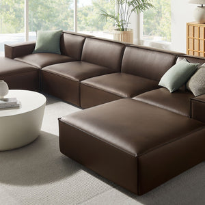 Modway Furniture Restore Modway 6 Piece Vegan Leather Sectional with Pocket Coil Seating for Living Rooms Espresso EEI-7418-ESP