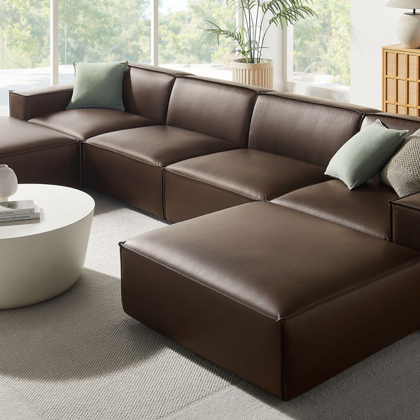 Modway Furniture Restore Modway 6 Piece Vegan Leather Sectional with Pocket Coil Seating for Living Rooms Espresso EEI-7418-ESP