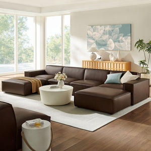 Modway Furniture Restore Modway 6 Piece Vegan Leather Sectional with Pocket Coil Seating for Living Rooms Espresso EEI-7418-ESP
