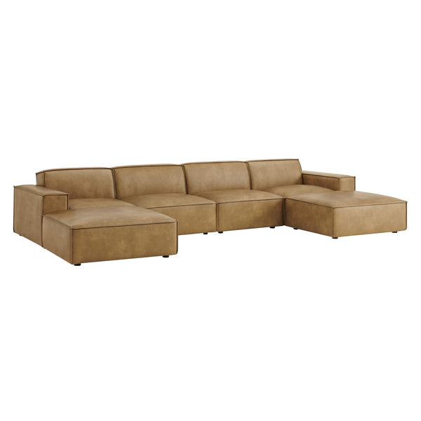 Modway Furniture Restore Modway 6 Piece Vegan Leather Sectional with Pocket Coil Seating for Living Rooms Toast EEI-7418-TST