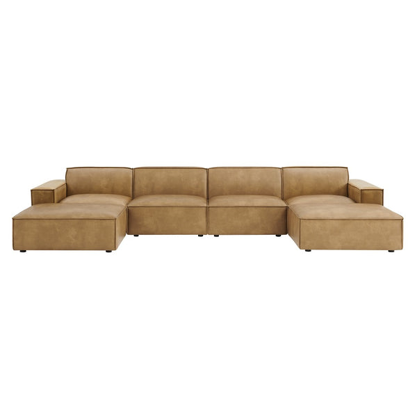 Modway Furniture Restore Modway 6 Piece Vegan Leather Sectional with Pocket Coil Seating for Living Rooms Toast EEI-7418-TST